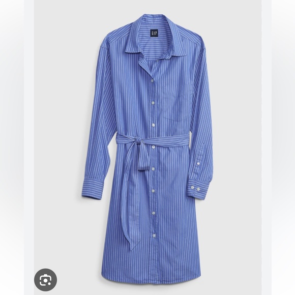 The Gap Women’s Becky Shirt Dress, light blue stripe, size small, waist belt - Picture 2 of 9